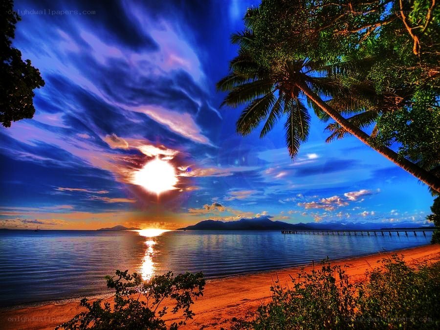 Sunset over tropical beach