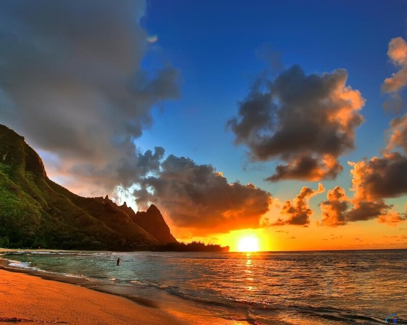 sunset over tropical beach