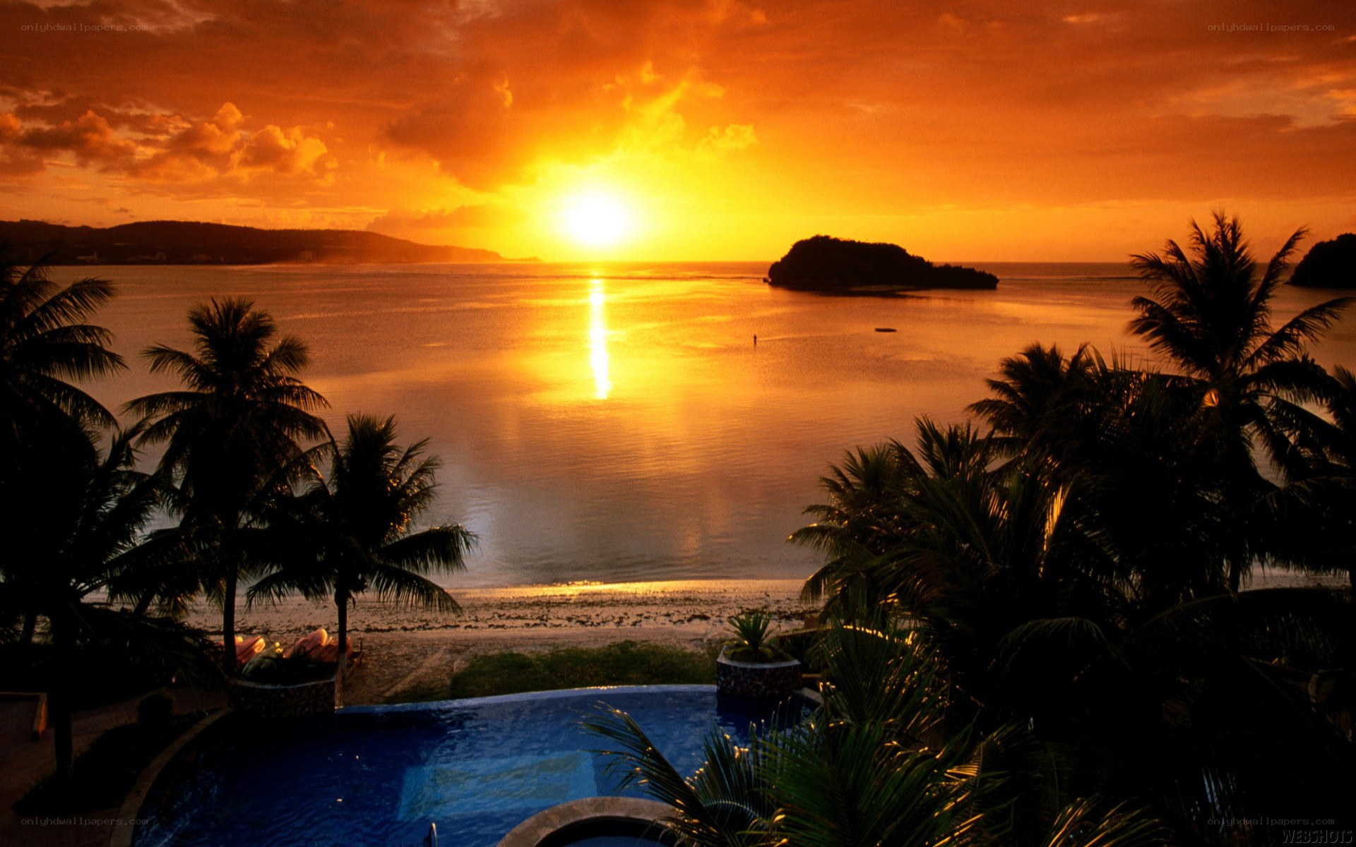 Sunset over tropical beach