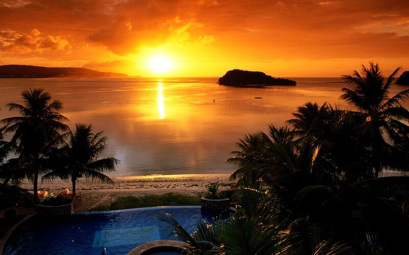 Sunset over tropical beach