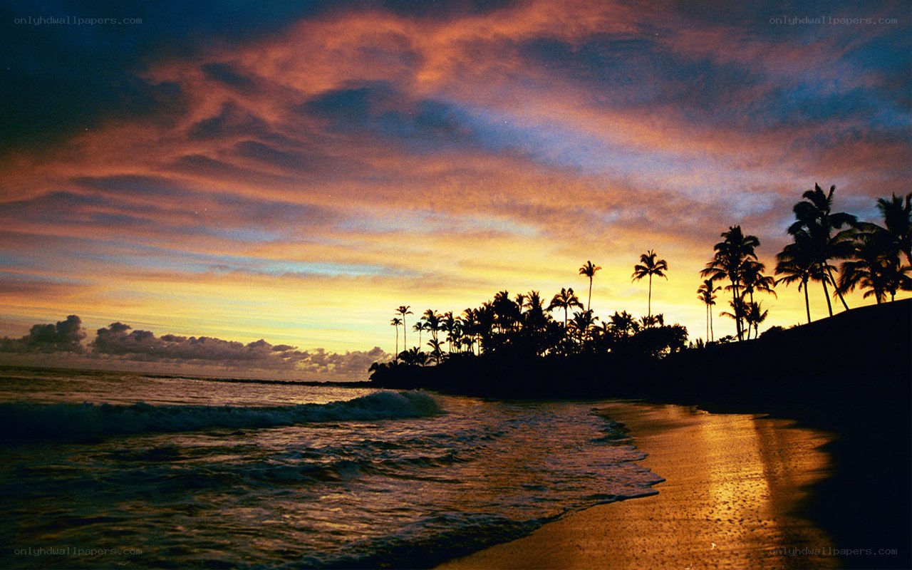 sunset over tropical beach