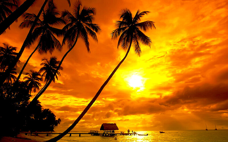 sunset over tropical beach
