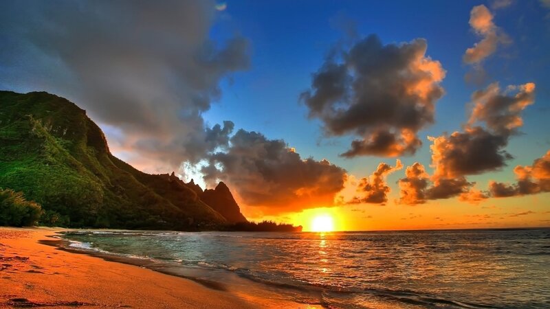 Sunset over tropical beach