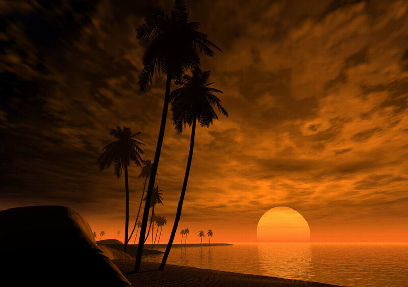 sunset over tropical beach