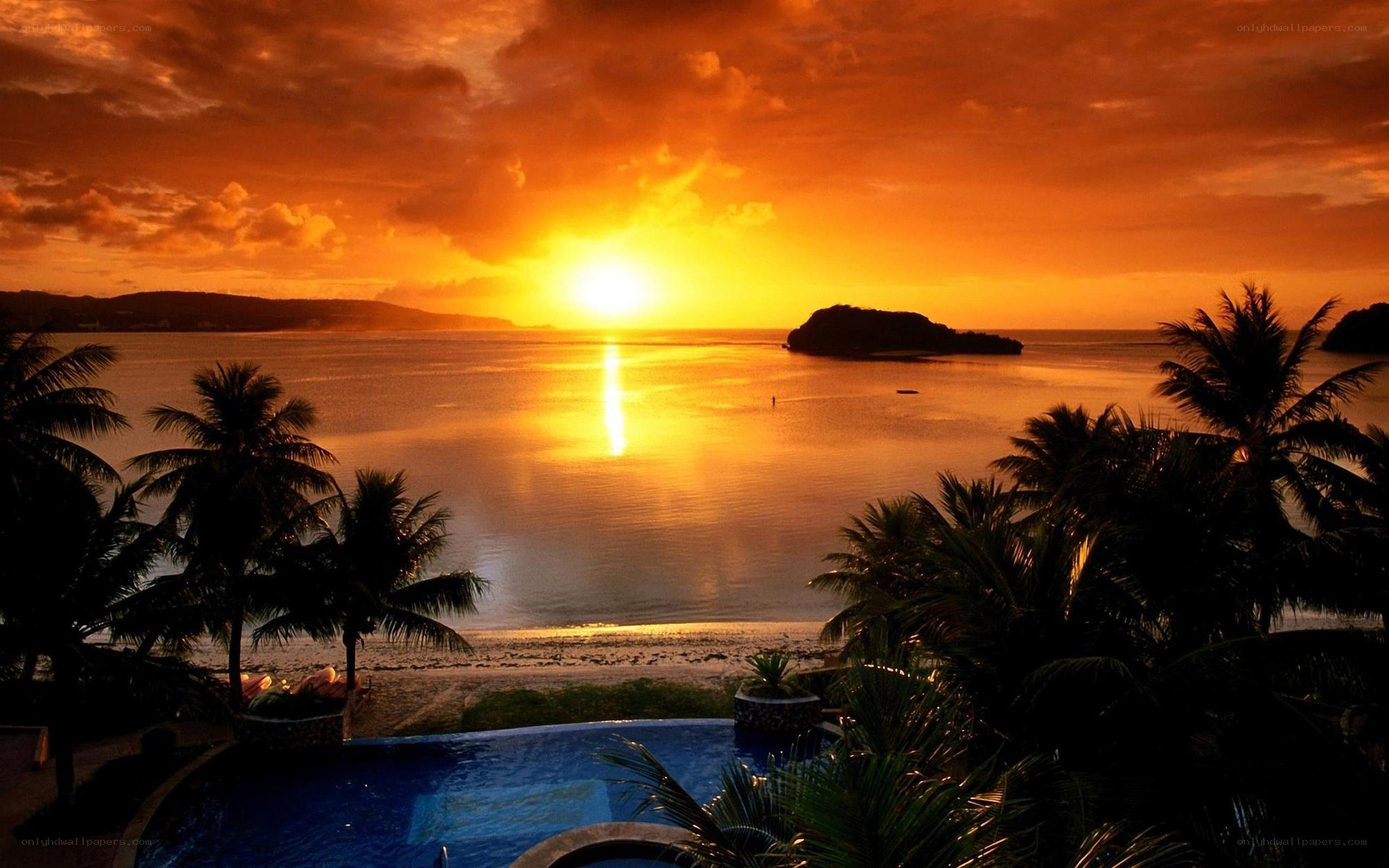 sunset over tropical beach