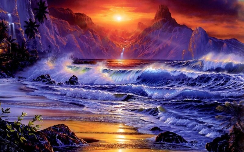 Sunset over tropical beach