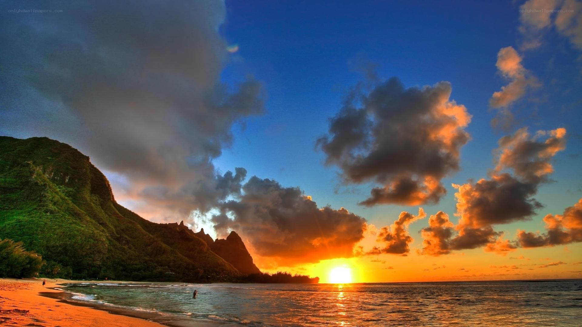 Sunset over tropical beach