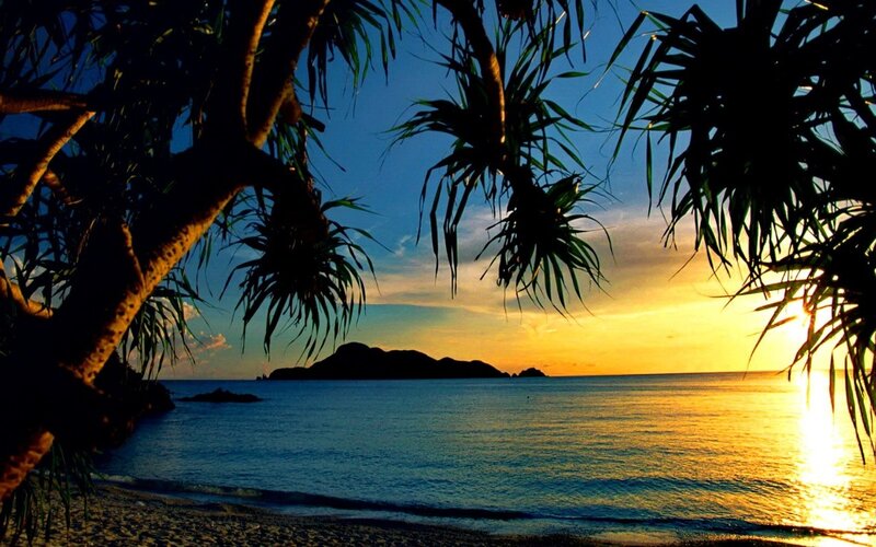 sunset over tropical beach