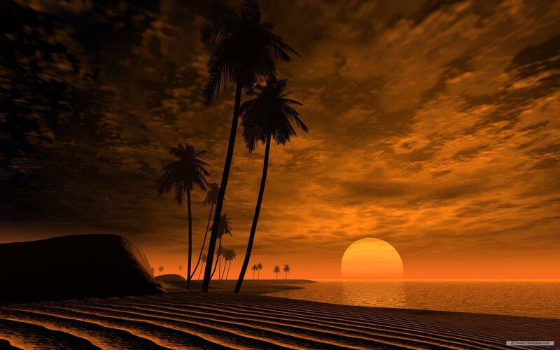 sunset over tropical beach
