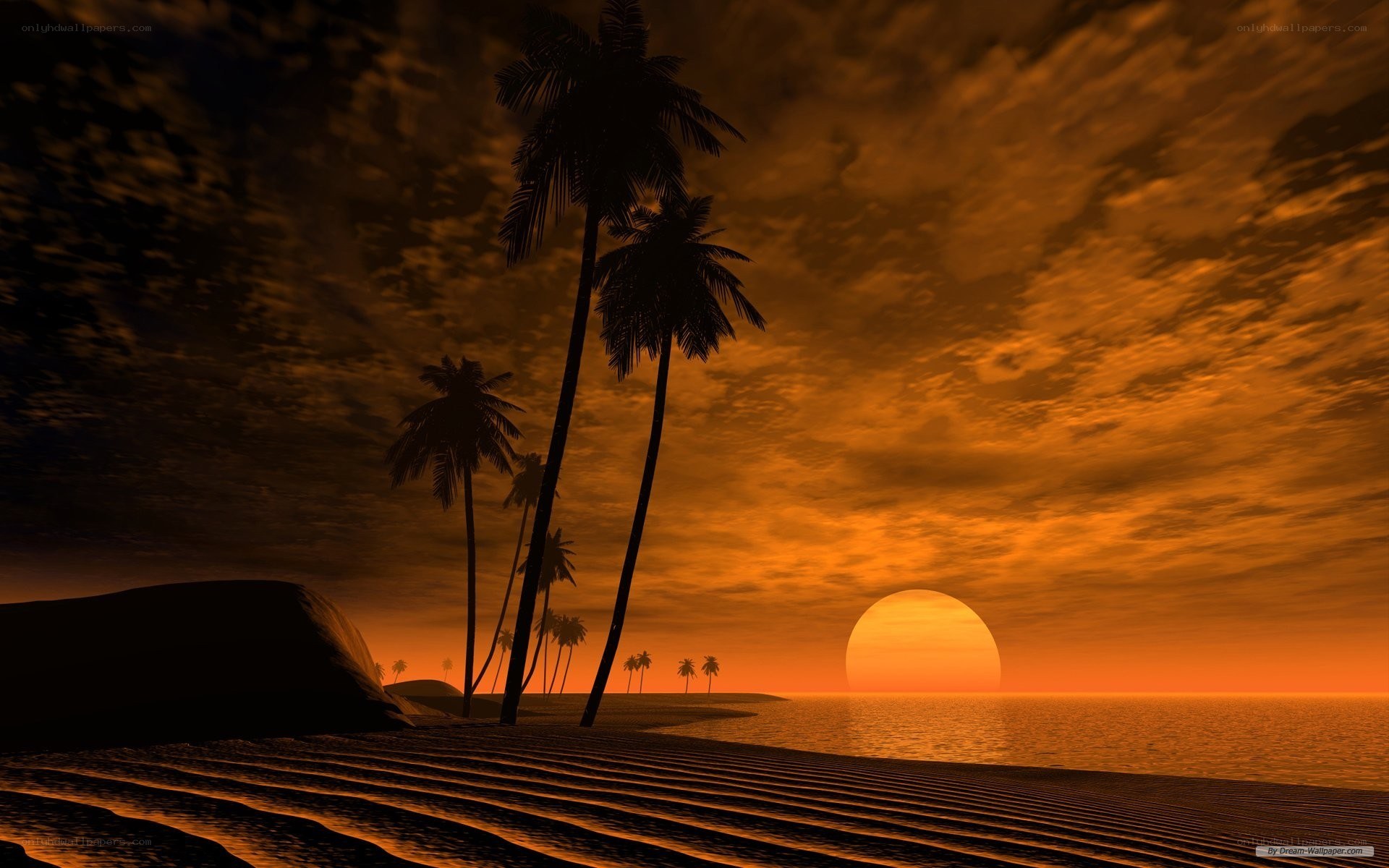 sunset over tropical beach