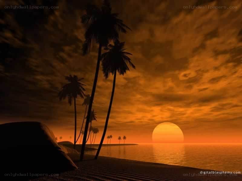 sunset over tropical beach