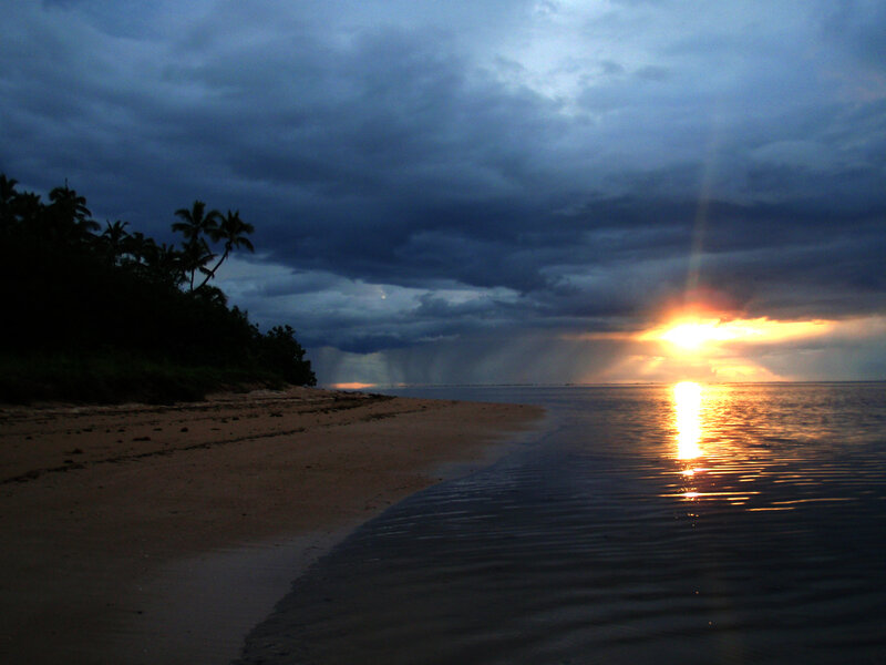 Sunset over Tropical Beach — Blue, Dramatic, Photograph, Clouds