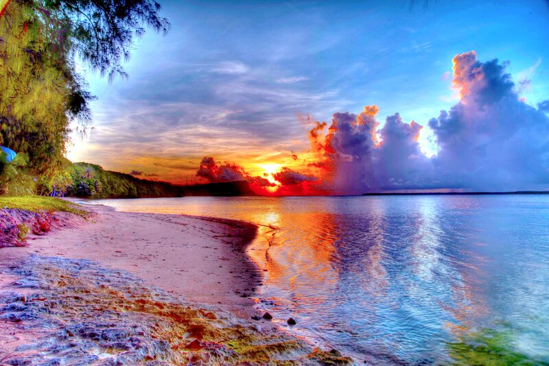 Sunset over Tropical Beach — Blue, Dramatic, Photograph, Ocean