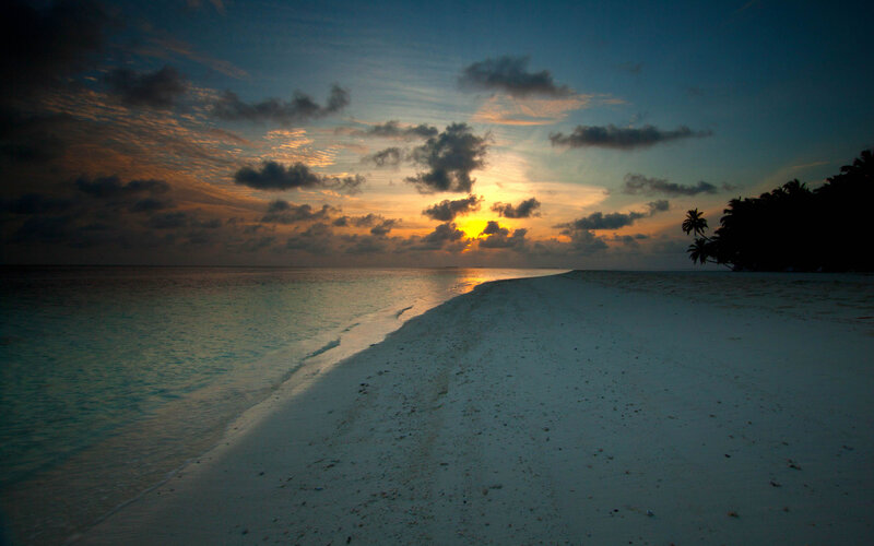 Sunset over Tropical Beach — Blue, Serene, Photograph, Ocean