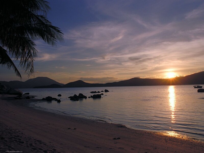 Sunset over Tropical Beach — Blue, Serene, Photograph