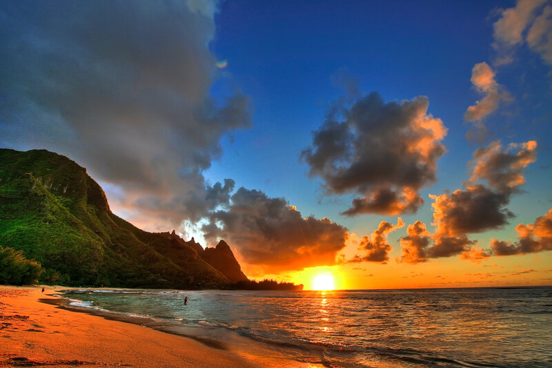 Sunset over Tropical Beach — Dramatic