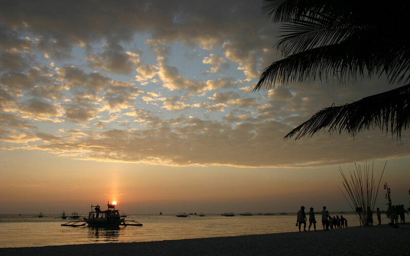 Sunset over Tropical Beach — Orange, Serene, Photograph