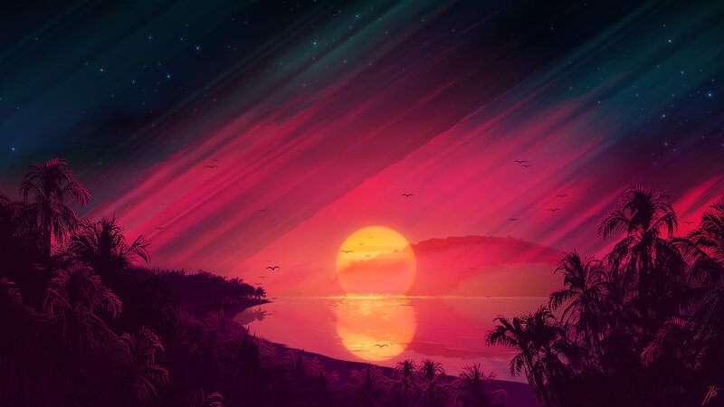 Sunset over Tropical Beach — Pink, Dramatic