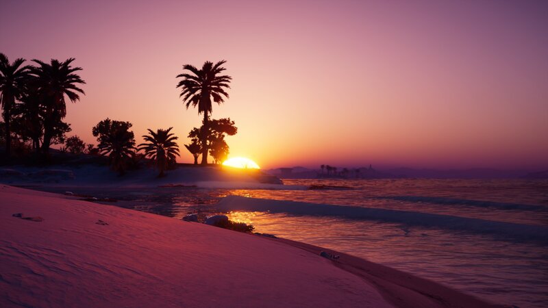 Sunset over Tropical Beach — Purple, Serene, 3d Render