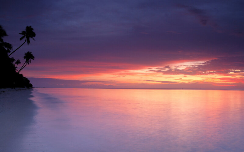 Sunset over Tropical Beach — Purple, Serene