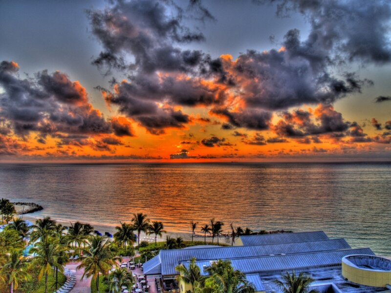 Sunset over tropical beach resort