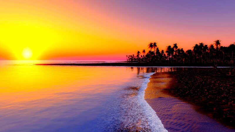 Sunset over Tropical Beach — Yellow, Serene