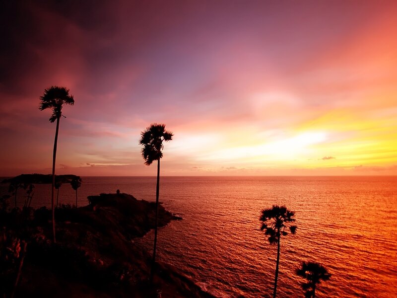 Sunset over tropical coast