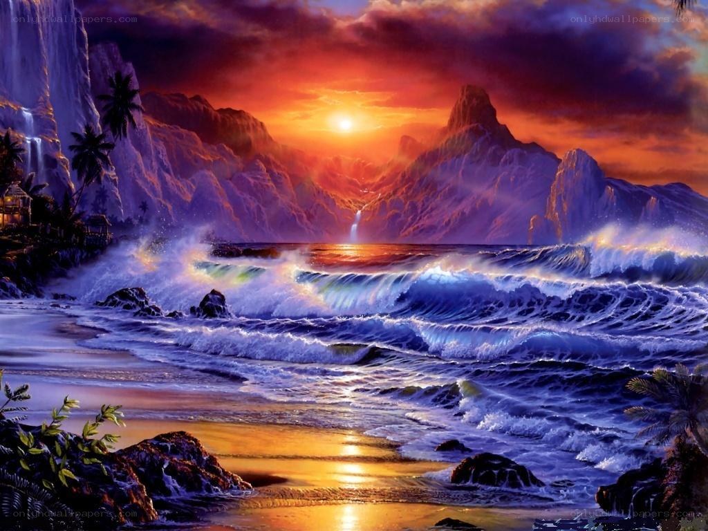 Sunset over tropical coast