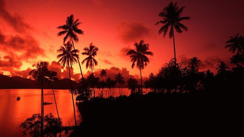 sunset over tropical island