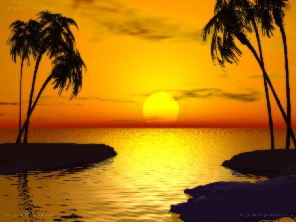 sunset over tropical island