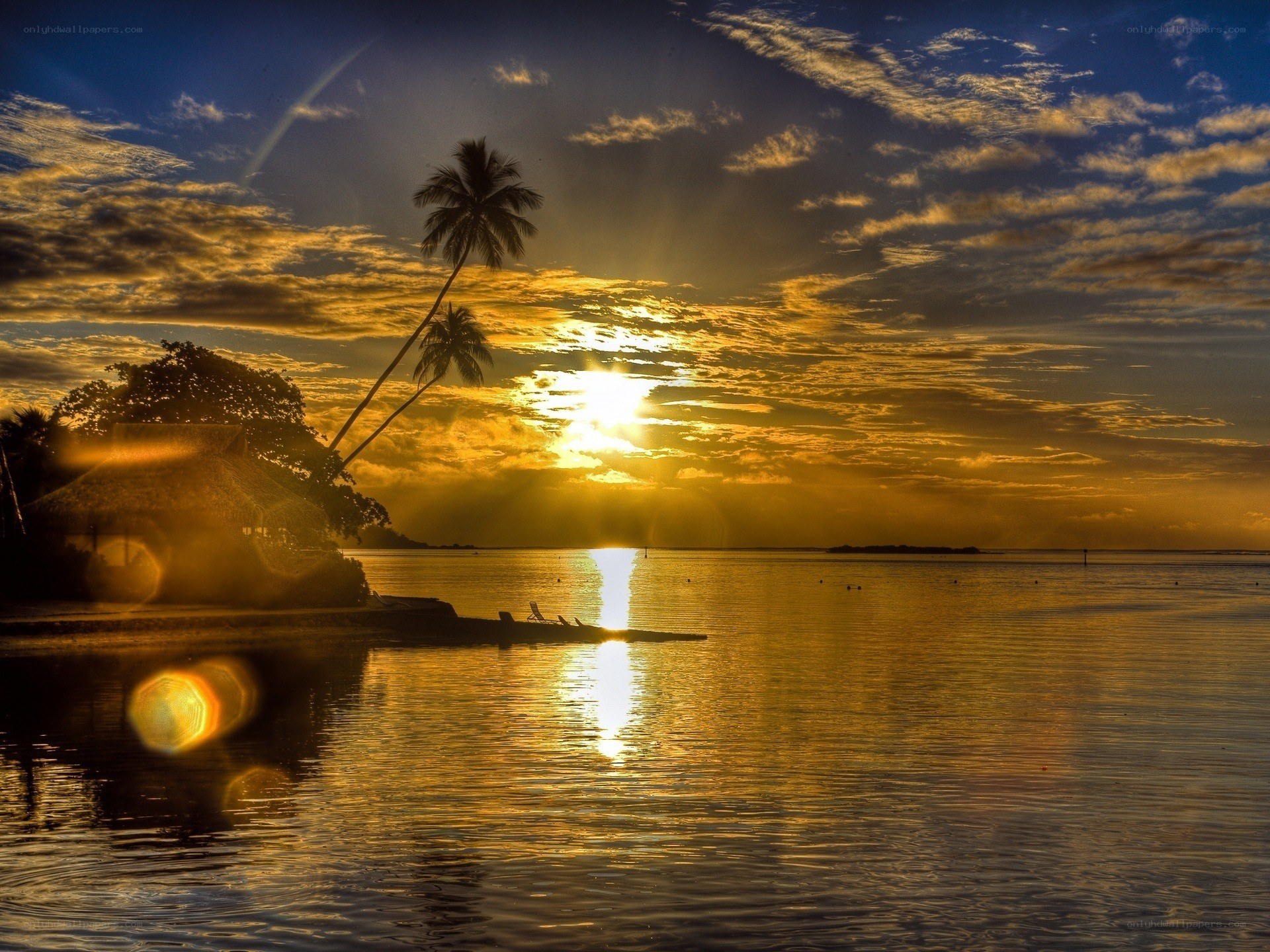 Sunset over tropical island