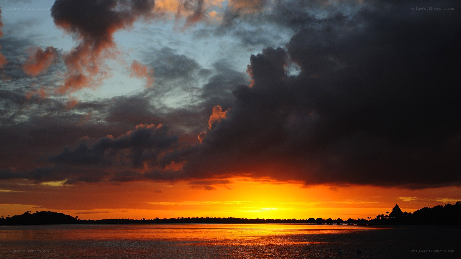sunset over tropical island