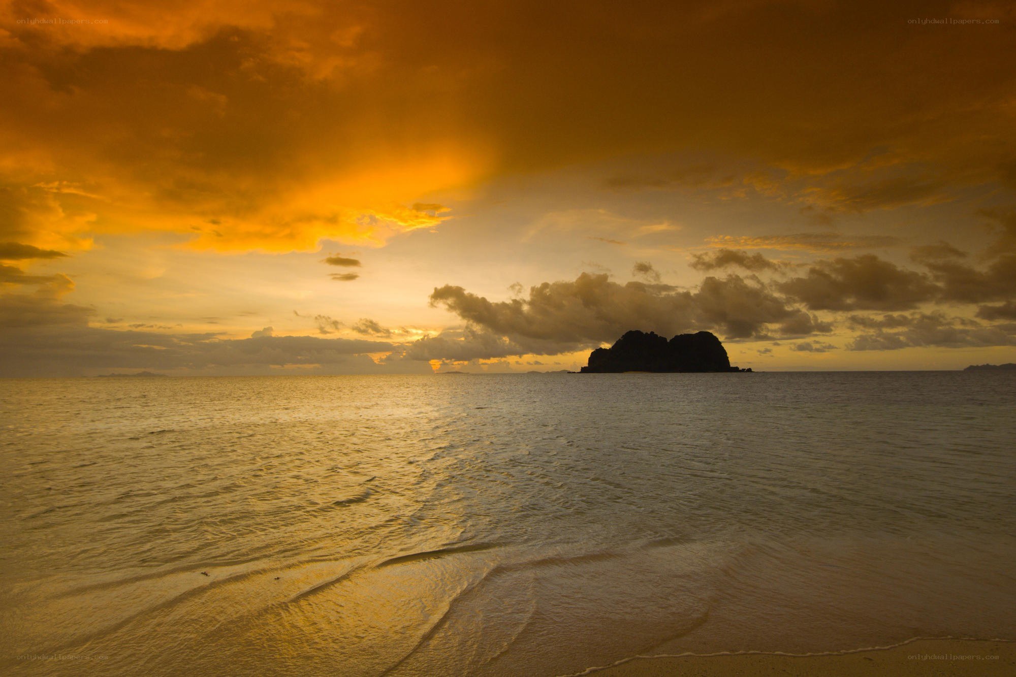 Sunset over tropical island