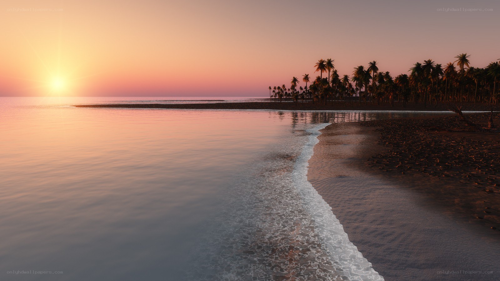 sunset over tropical island