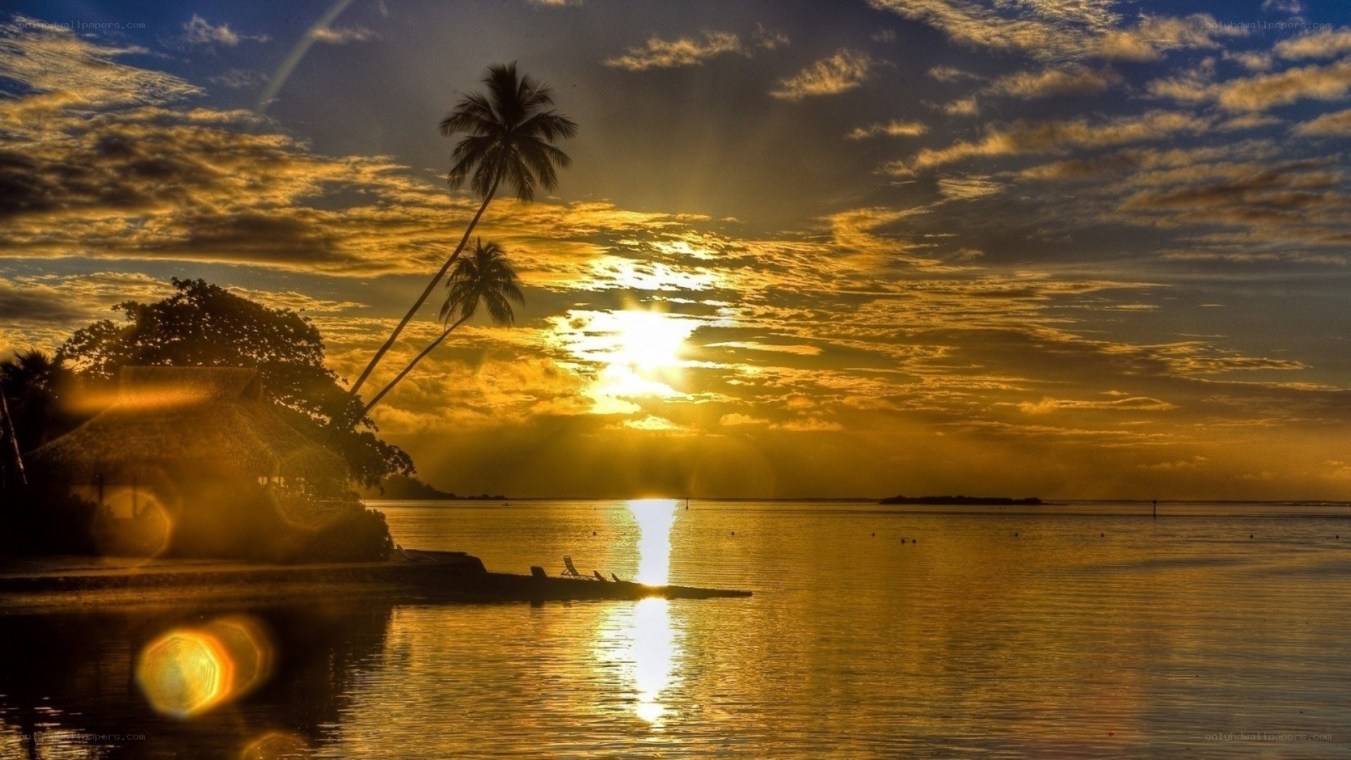 sunset over tropical island