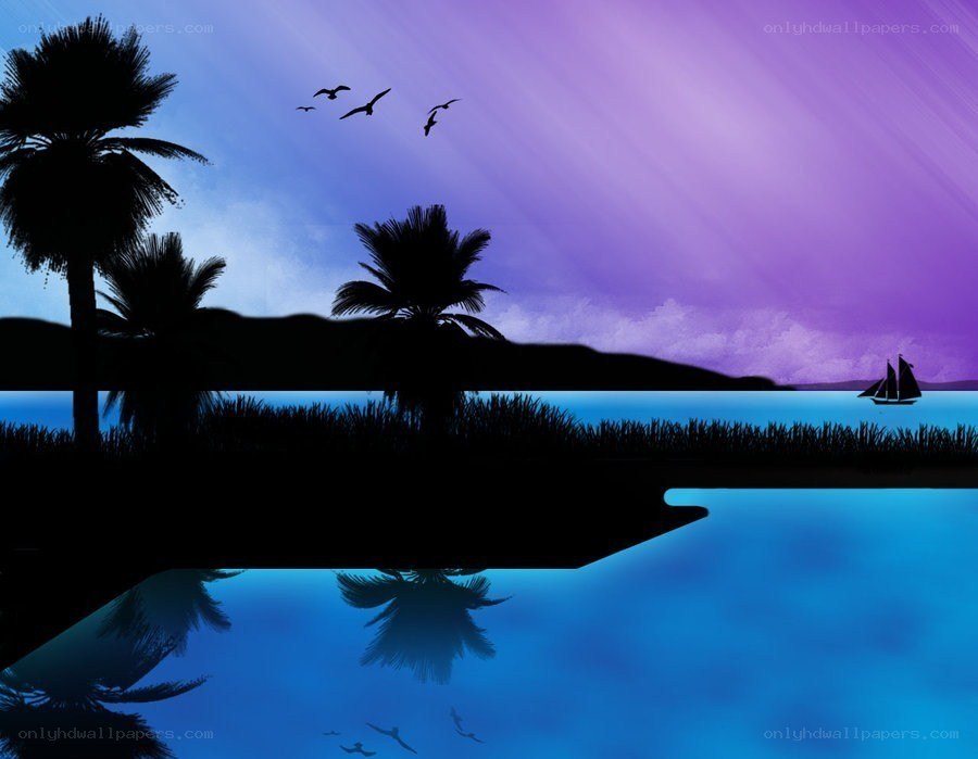 sunset over tropical island