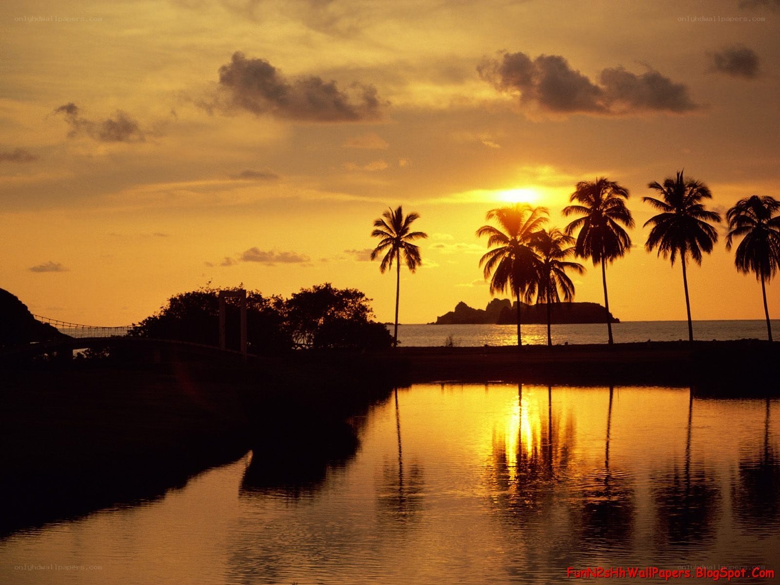 sunset over tropical island