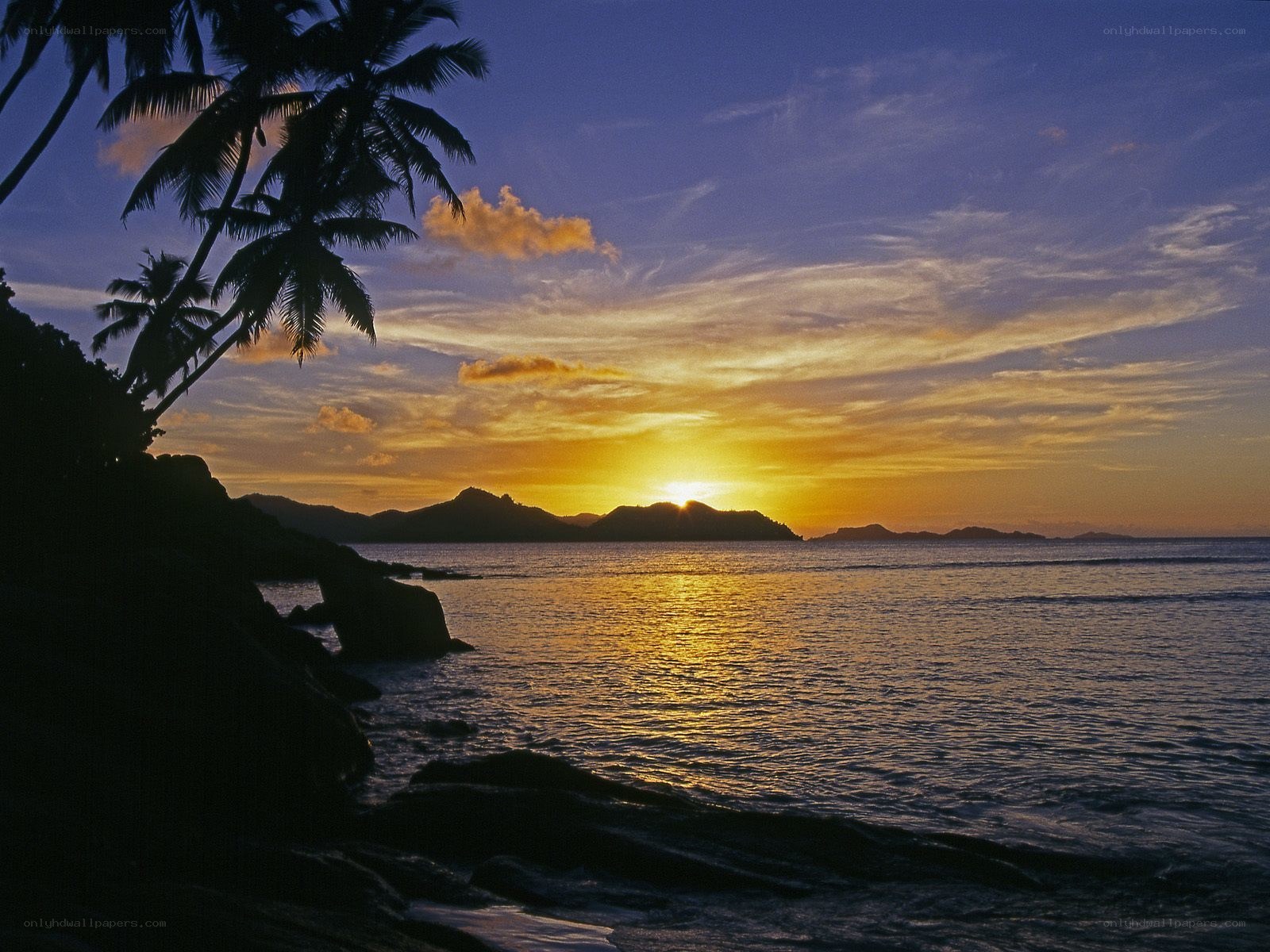 Sunset over tropical island