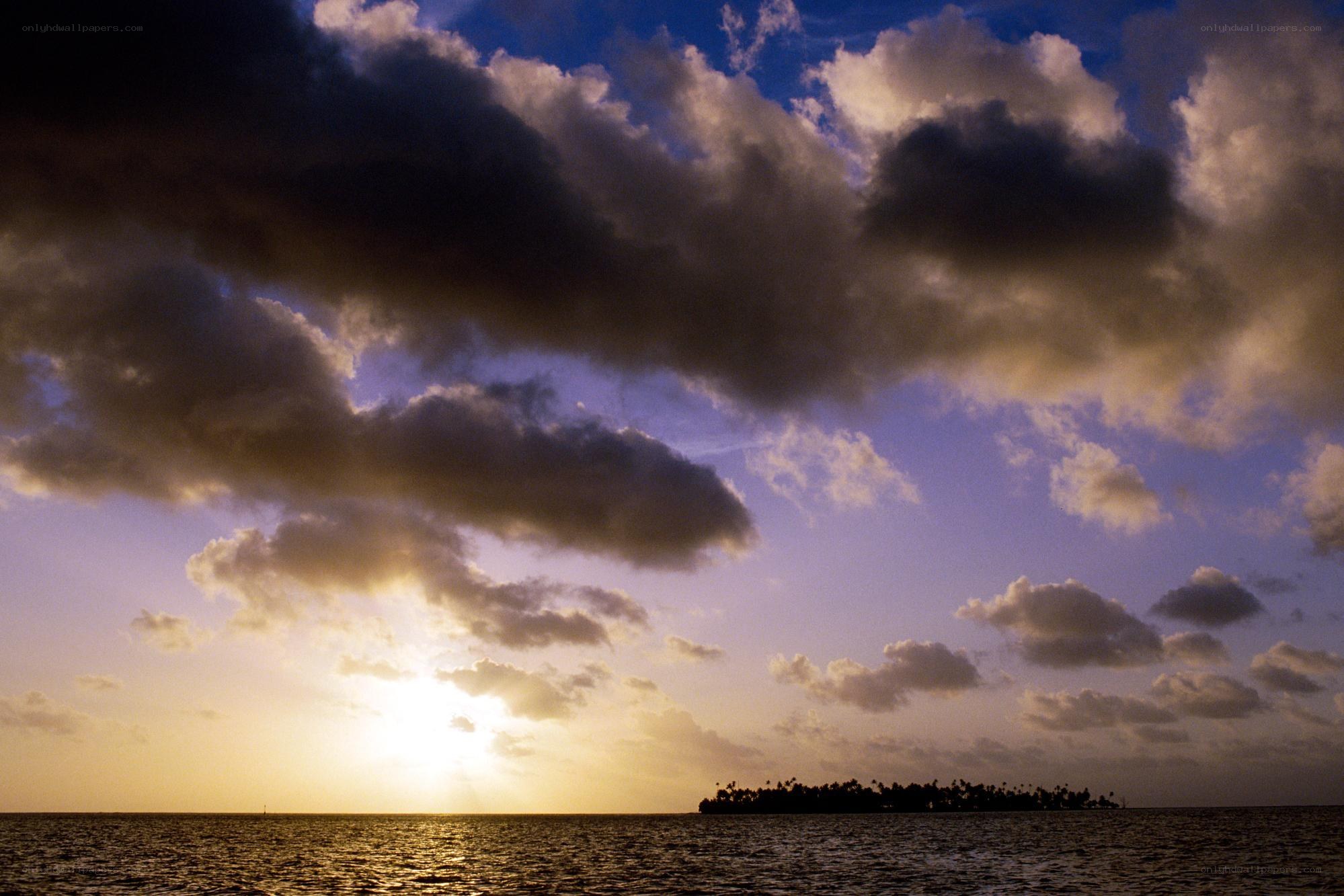 Sunset over tropical island