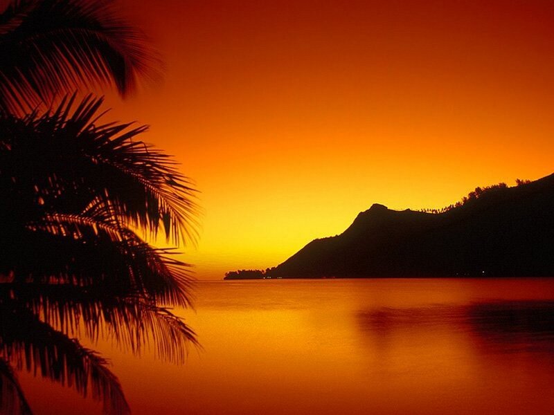 sunset over tropical island