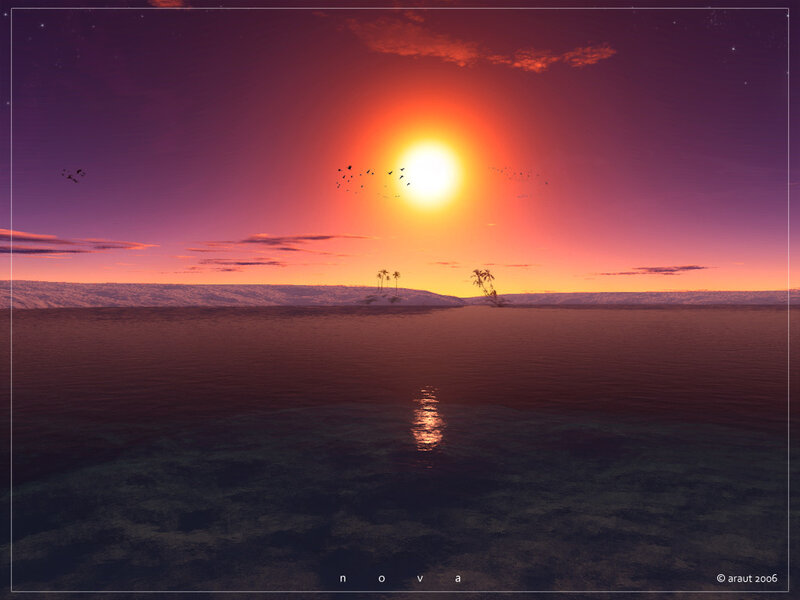 sunset over tropical island