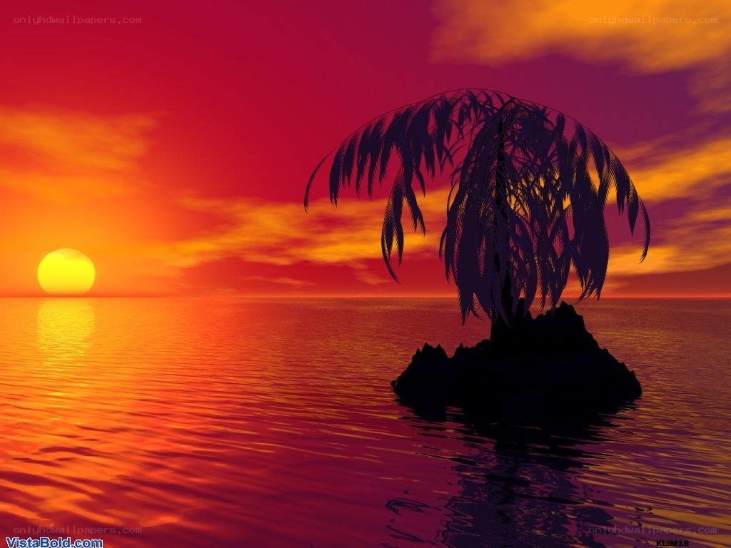 sunset over tropical island
