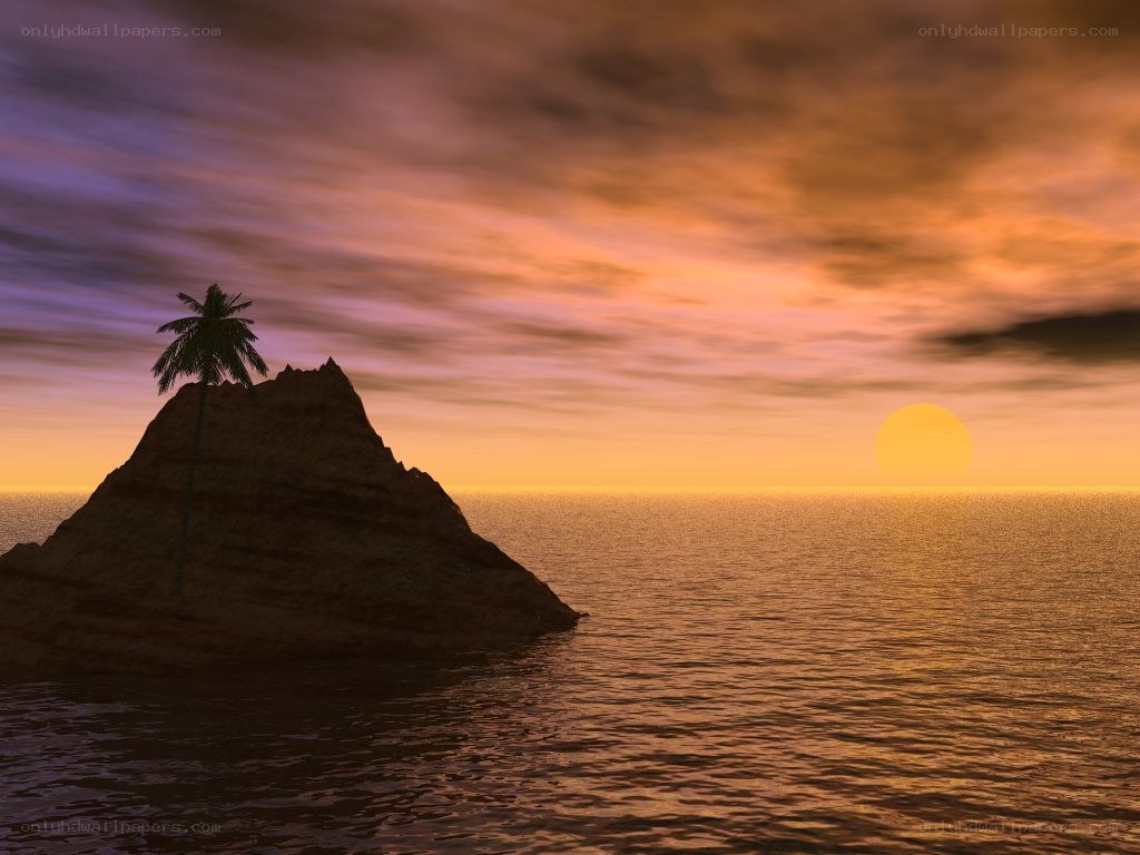 sunset over tropical island