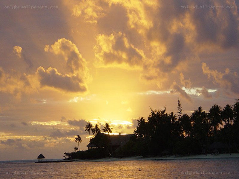 sunset over tropical island