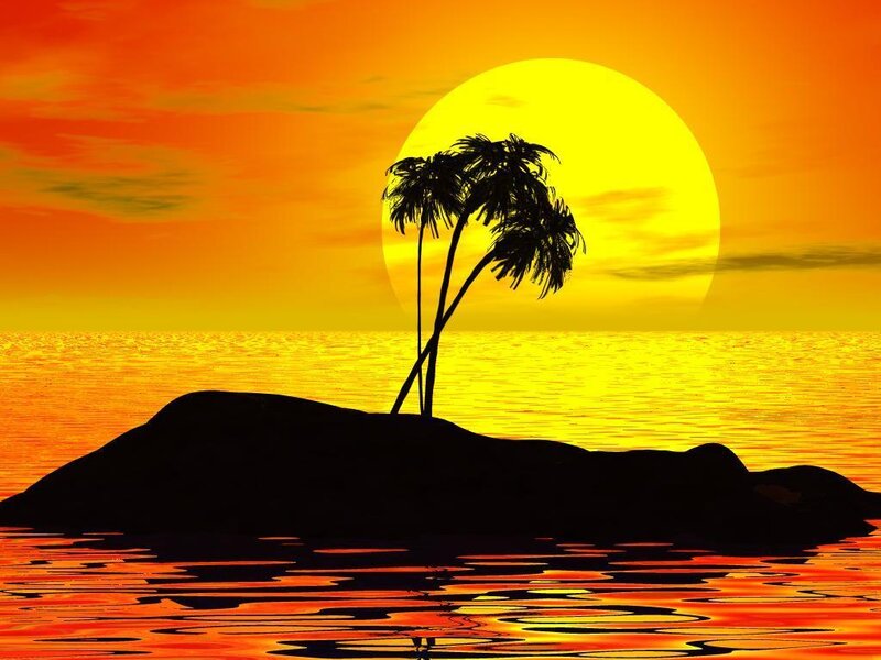 Sunset over tropical island