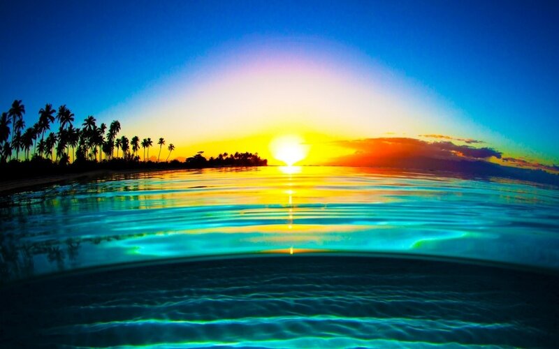 Sunset over Tropical Island — Blue, Serene, Photograph