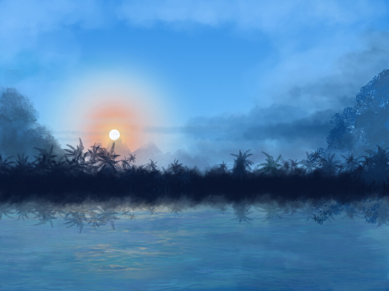 Sunset over Tropical Island — Blue, Serene
