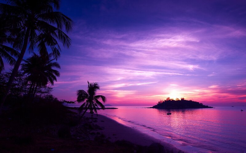 Sunset over Tropical Island — Purple
