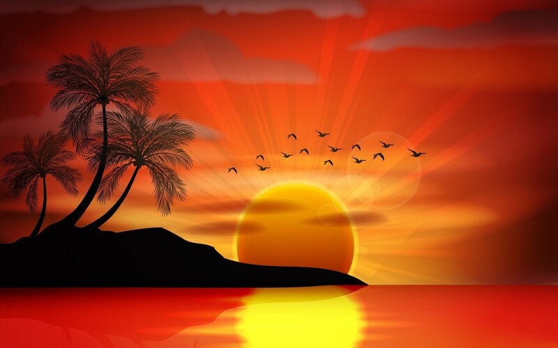 Sunset over Tropical Island — Red