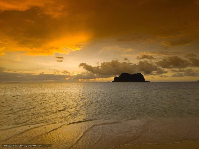 Sunset over tropical island